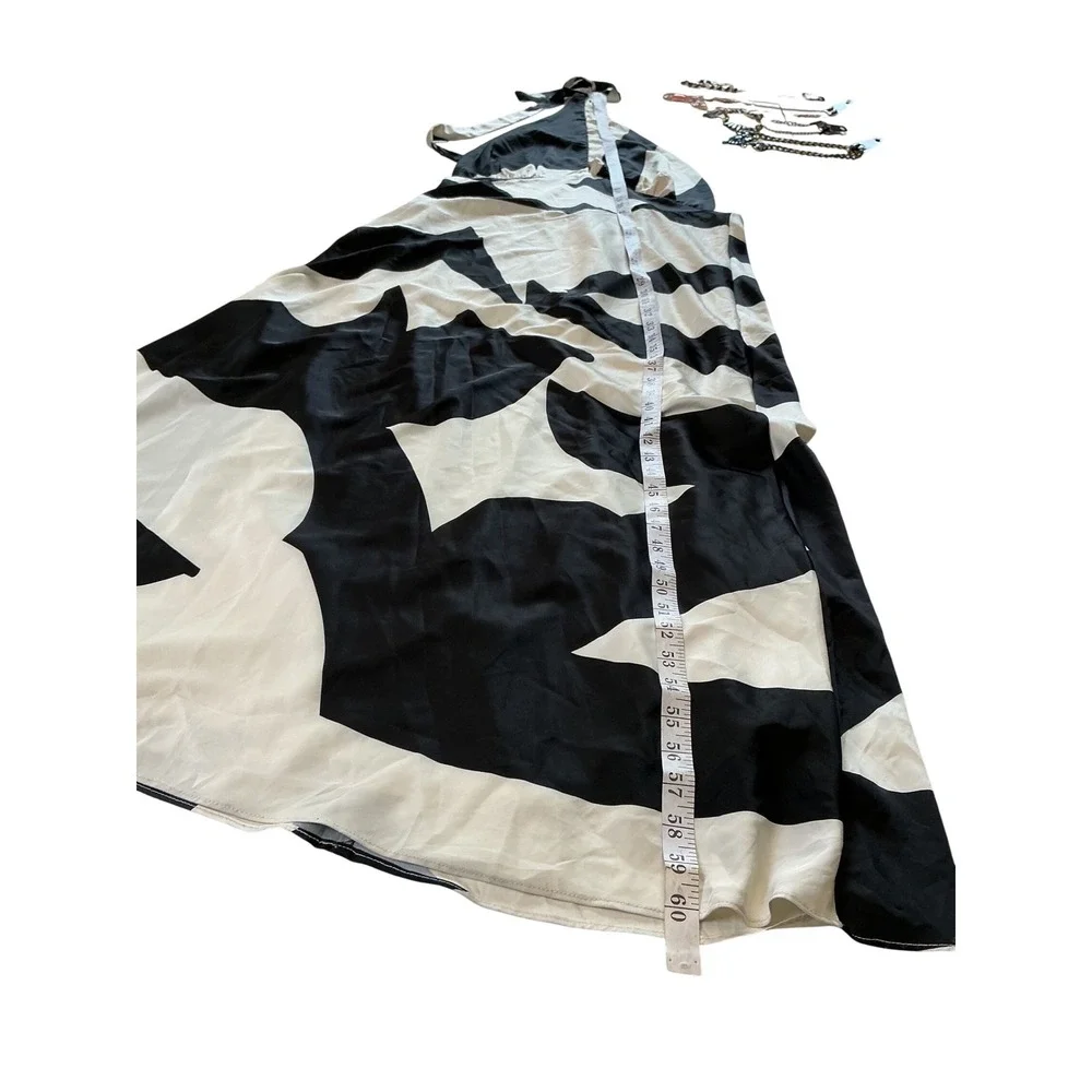Bardot Black White Abstract Halter Maxi Dress Plunging V-Neck Open Back Size 12